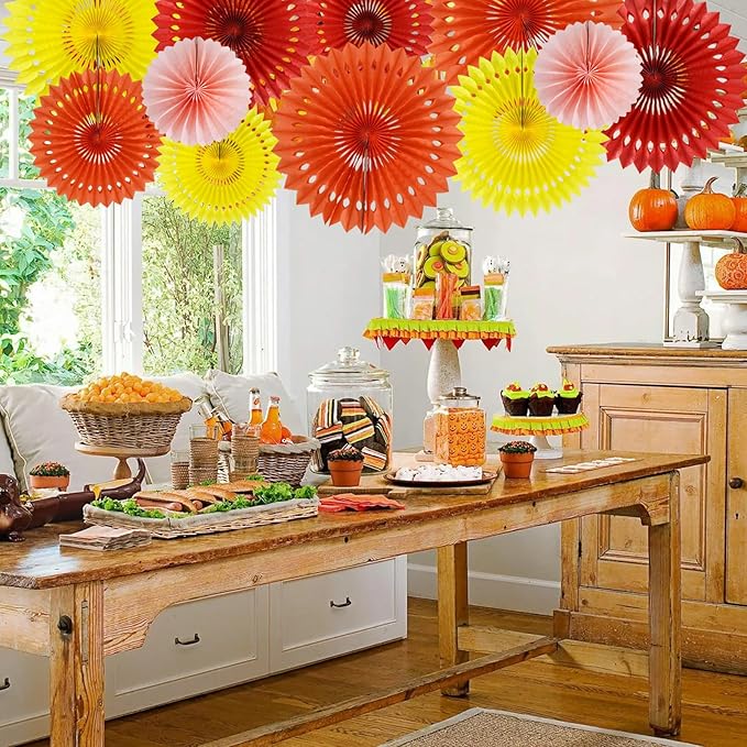 BEISHIDA Fall Orange Hanging Honeycomb Round Paper Fans Decoration Set - Image 4
