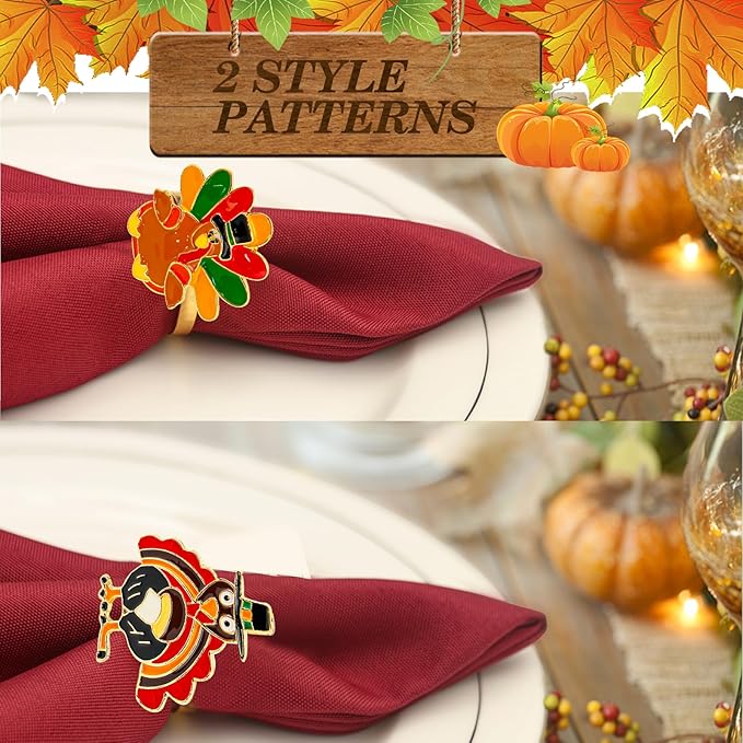KPOSIYA Thanksgiving Napkin Rings Set of 24, Turkey Napkin Rings Vintage Alloy - Image 2