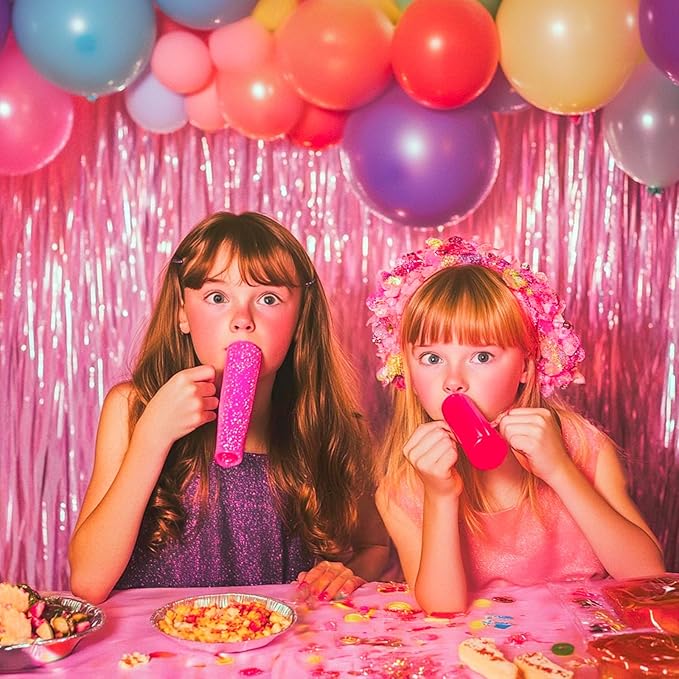 PartyWoo Pink Streamers Tinsel Backdrop Curtain 3pcs 8.2ft Foil Fringe Curtain - Image 6