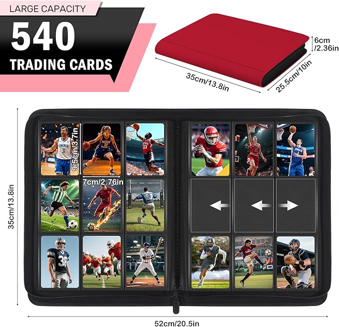 9 Pocket Trading Card Zip Binder, 540 Cards, Premium Baseball Card Storage Album - Image 2