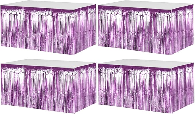 4 Pack 29x108 Inch Metallic Foil Fringe Tinsel Table Skirts by Clayghsen