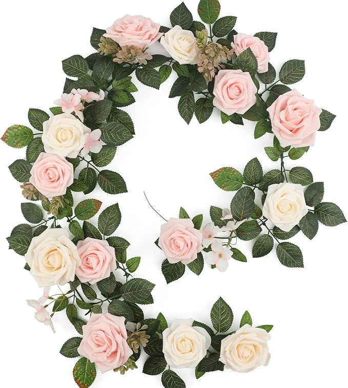 5FT Artificial Rose Flower Burgundy Fake Floral Garland by Garisey
