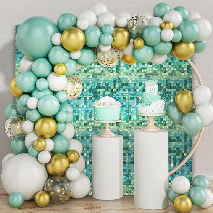 24PCS Light Green Shimmer Wall Backdrop, Laser Square Sequin Photo Backdrops - Image 5