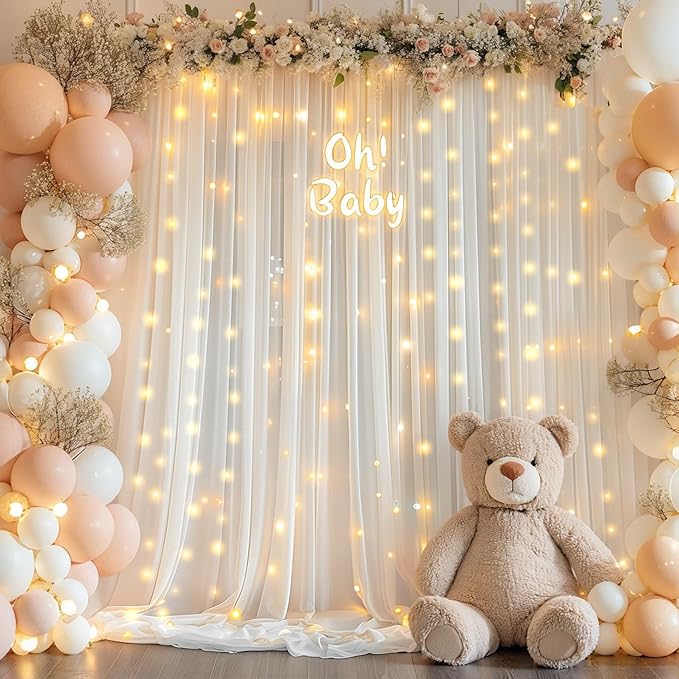 10ft x 7ft Cream White Chiffon Backdrop Curtain - Image 6