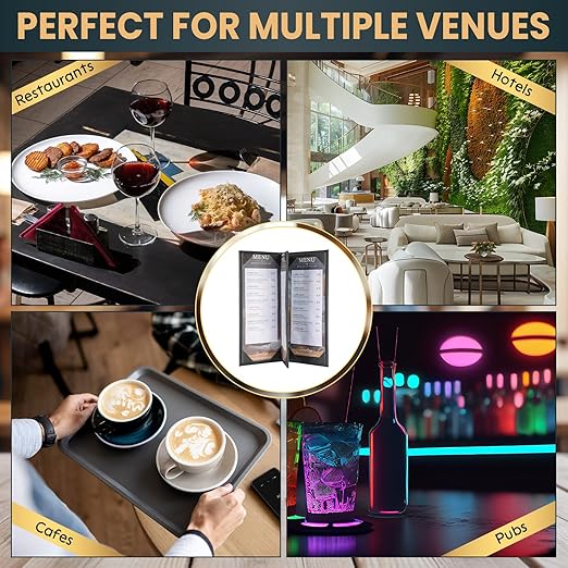 12 Pack 4 View Menu Holder Menu Covers 4.25" x 11" | Black Leather Menu Sleeves - Image 6
