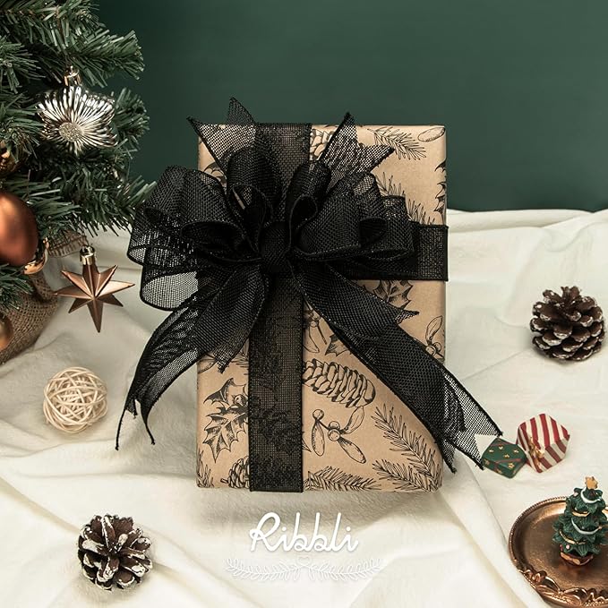 Ribbli Black Burlap Wired Ribbon, 1-1/2 Inch x 10 Yard, Wired Edge Ribbon - Image 3