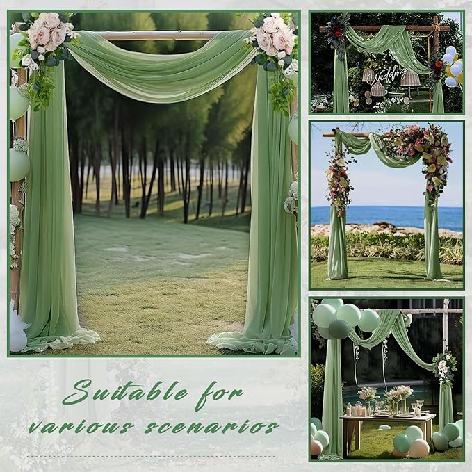 Wedding Arch Draping Fabric 4 Panels 20Ft length x 28" width Sage Green Arch - Image 7