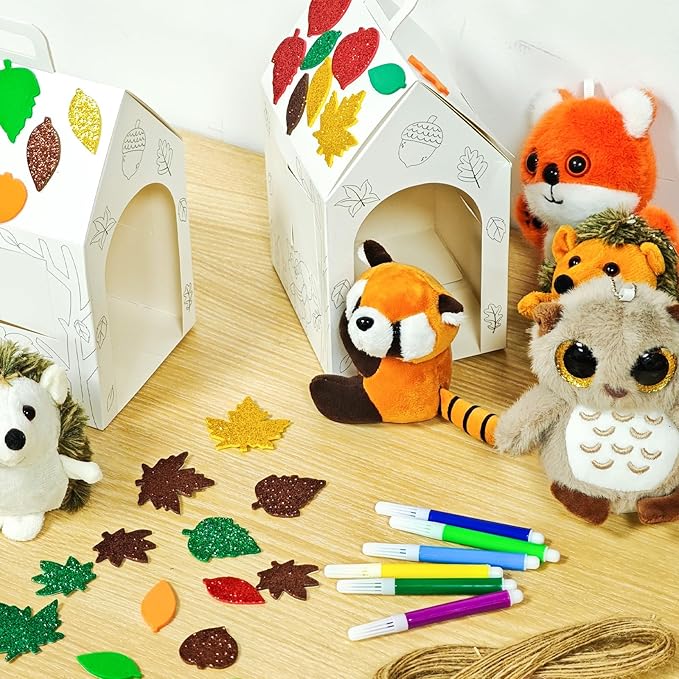 Cinrobiye 6 Set Fall Party Favors Mini Woodland Animals Bulk Plush Keychains - Image 4