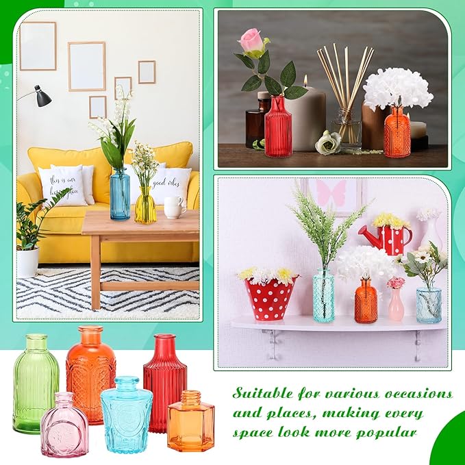 Yaomiao 30 Pcs Vases Bulk Colored Flower Glass Vases Bud Vintage Colored Glass - Image 4