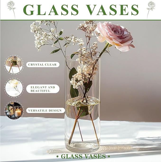 20 Pack Glass Cylinder Vase for Centerpieces, 7.48 and 7.87 inch Candle Flower - Image 3