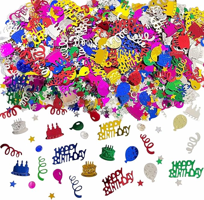 Multicolor Happy Birthday Confetti, Birthday Party Confetti Metallic Foil by WEIKA