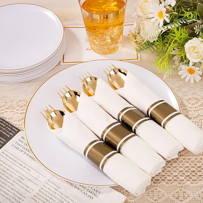 KIRE 350 PCS White and Gold Plates Disposable - Image 6