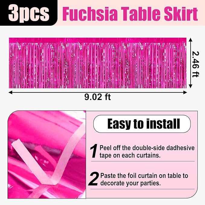 3 Pack 29x108 Inch Rose Red Foil Fringe Table Skirts Metallic Banner - Image 2