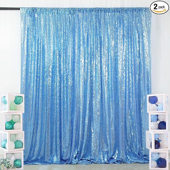 ShinyBeauty 4x8FT Baby Blue Sequin Backdrop Curtains by ShinyBeauty