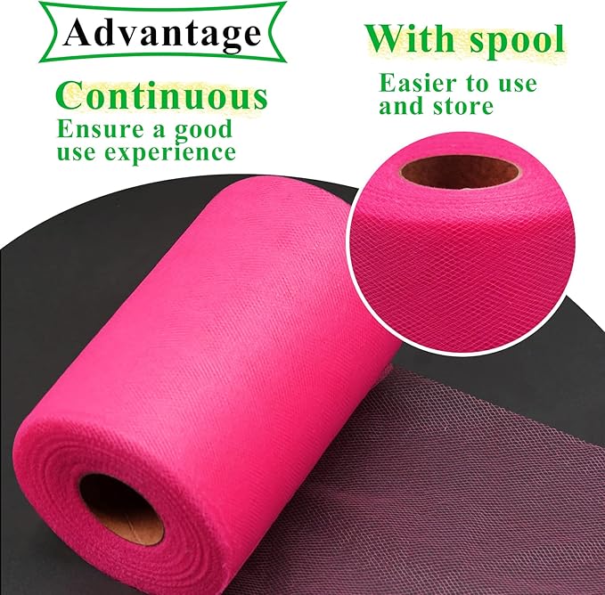 Fuchsia Tulle Fabric Rolls 6 Inch by 100 Yards Fabric Spool Tulle Ribbon - Image 4