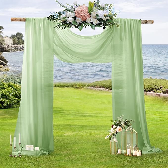 SiinvdaBZX 2 Panels Wedding Arch Draping Fabric 30" x 20Ft Sage Green Sheer - Image 6