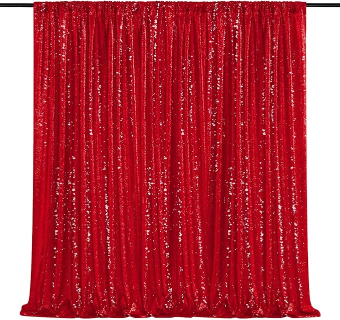 Red Sequin Backdrop Curtain 7ft x 7ft Background Drapes by QueenDream