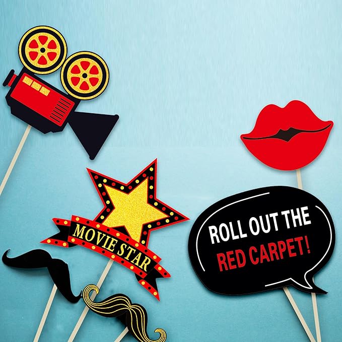34pcs Hollywood Themed Movie Night Party Photo Booth Props, Hollywood Selfie - Image 5