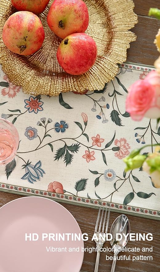 ISAENNE Designer Chinoiserie Elegant Linen Floral Extra Long Table Runner 118 - Image 4