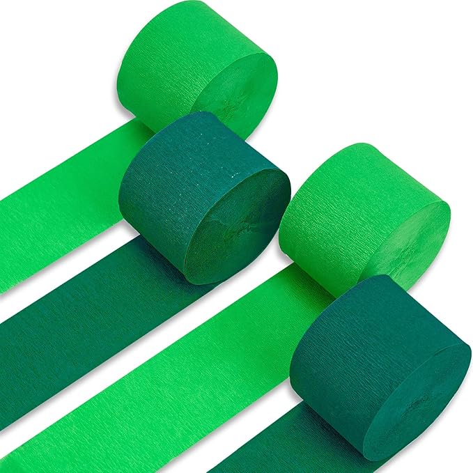 PartyWoo Crepe Paper Streamers 4 Rolls 328ft, Shades of Green by PartyWoo