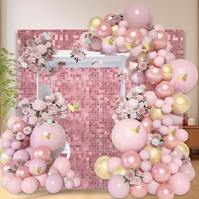 24PCS Pink Shimmer Wall Backdrop, Square Sequin Photo Backdrops Panel, Glitter - Image 6