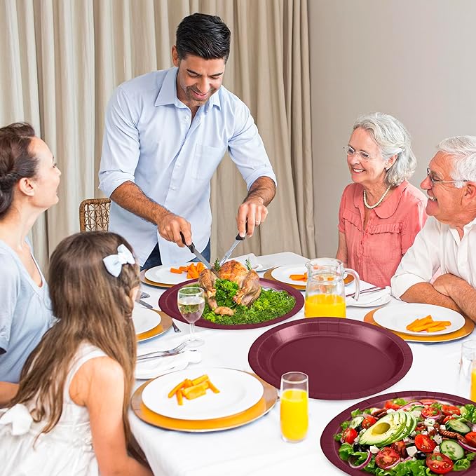 QZYL 50 Count Large Paper Plates, 12.2'' X 10.2'' Oval Wine Red Disposable - Image 6