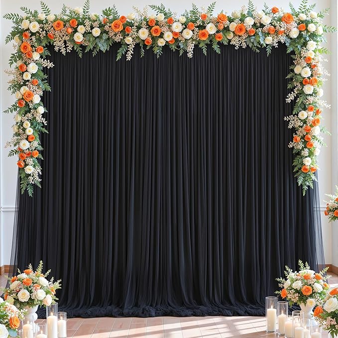 Black Tulle Backdrop Curtain for Parties Wedding, 10ft x 10ft Wrinkle Free - Image 5