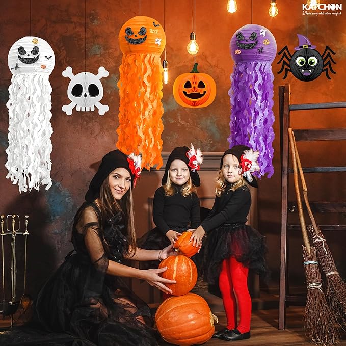 KatchOn, Halloween Paper Lanterns & Honeycomb Set – Pack 6 | Hanging Halloween - Image 5