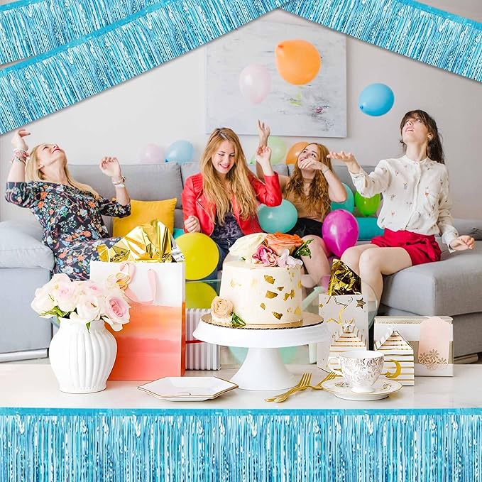 4 Pack 10 Ft Light Blue Foil Fringe Garland Metallic Streamers Tinsel Banner - Image 4