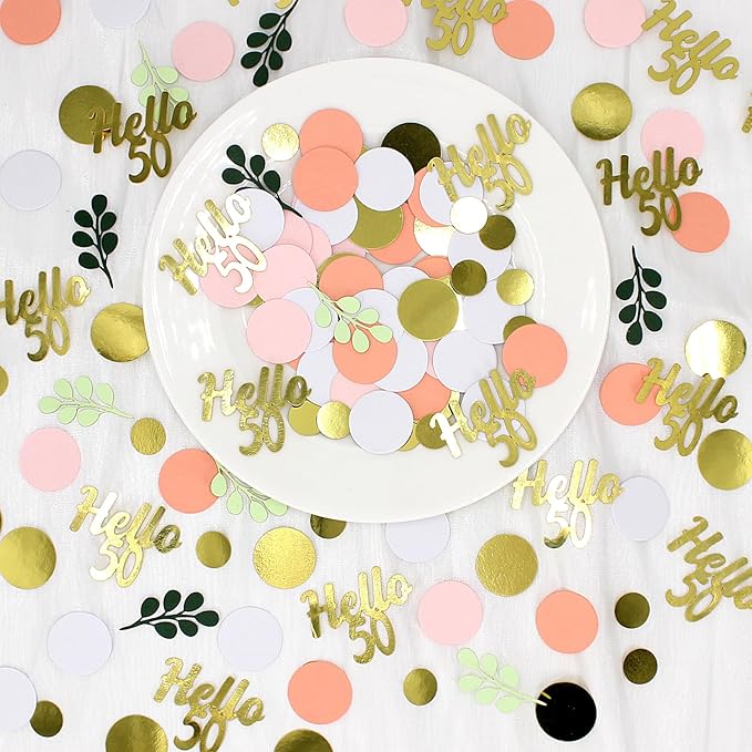 300PC 50TH Birthday Confetti for Table Pink and Sage Green Happy 50TH Birthday - Image 3
