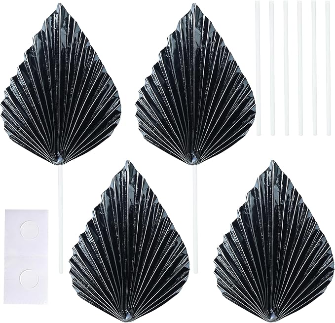 Gyufise 6Pcs Paper Palm Fan Cake Toppers Palm Spear Leaves Fan Cupcake Toppers - Image 3