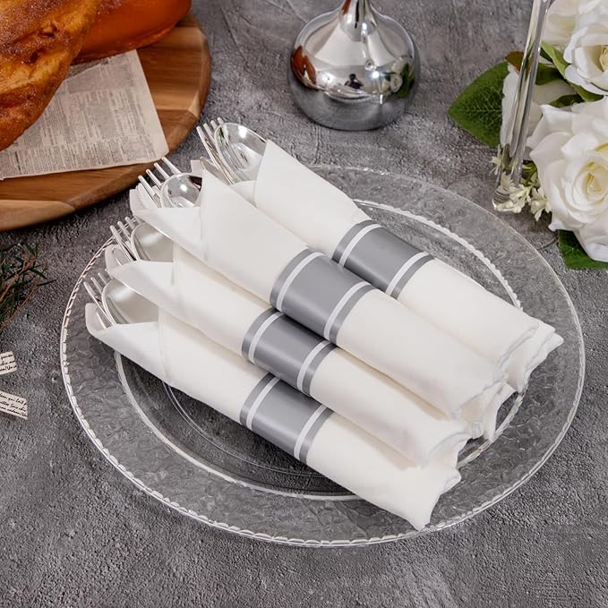 400PCS Pre Rolled Silver Plastic Silverware Sets - Image 7