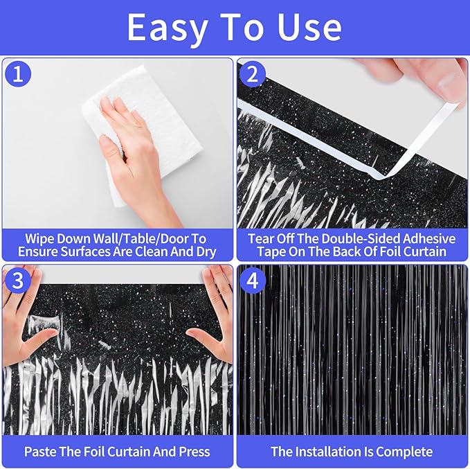 Picoway 4 Pack Foil Fringe Tinsel Backdrop Curtains, Birthday Engagement - Image 5