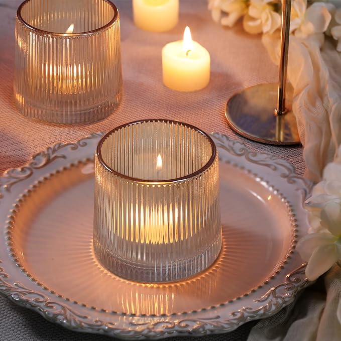 DARJEN Gold Ribbed Tealight Votive Candle Holders- 6Pack Glass Candle Holders - Image 2