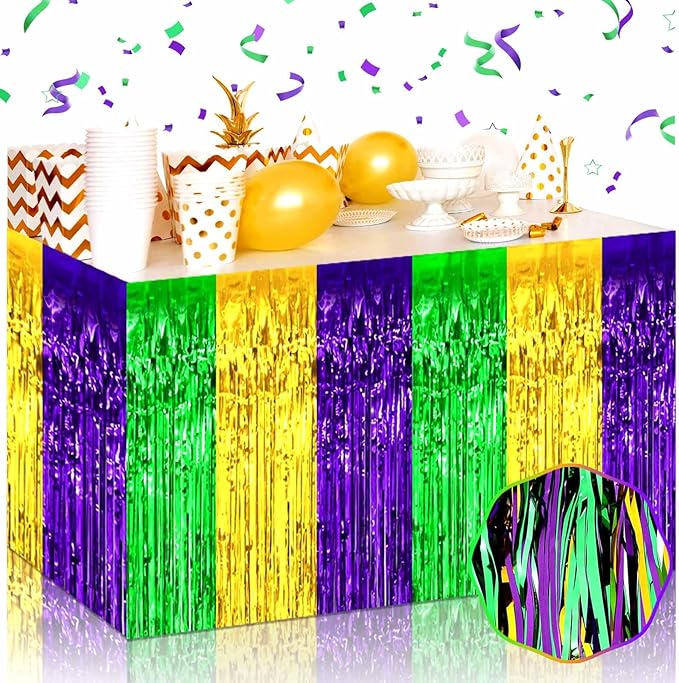 3 Pack 29 x108 Inch Gold Green Purple Foil Fringe Table Skirts Metallic Banner by Mebiornt