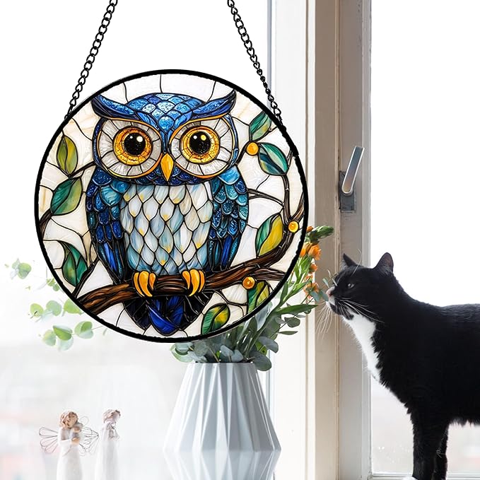 Stained Glass Window Hanging, Owl Gifts - Image 3