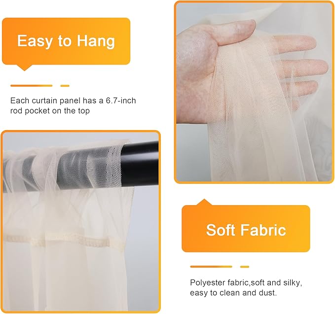 Fomcet Tulle Backdrop Curtains Champagne 30FT X 8FT Tulle Curtains - Image 3