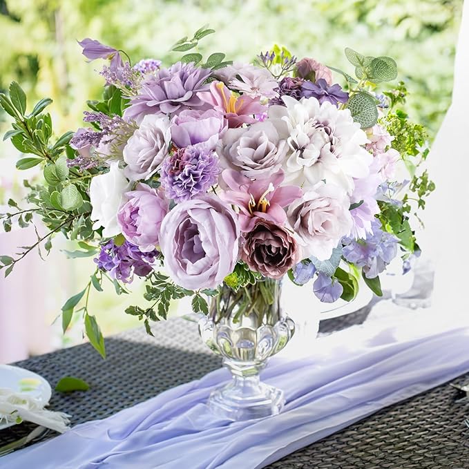 AmyHomie Lavender Artificial Flowers Combo Silk Mix Peony Rose Fake Flowers - Image 3