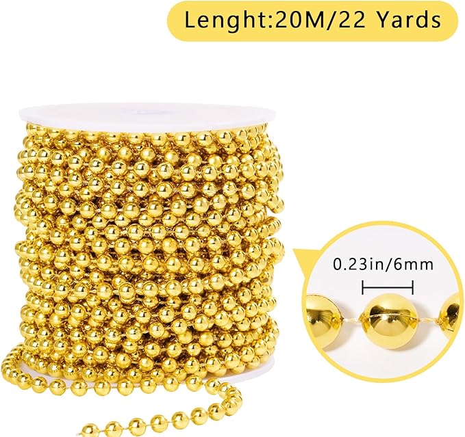 Faux Gold Pearl Beads Garland - 6mm Christmas Tree Beads 22 Yards Spool Pearl - Image 2