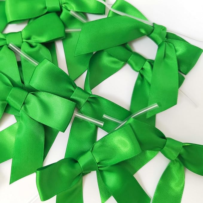 50pcs 3-1/2" Green Satin Ribbon Bows - Image 8