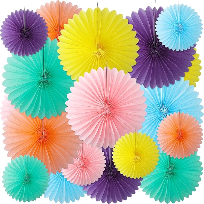 MotiMind 24 Pcs Pastel Paper Fans Pink Peach Party Decorations Classroom Decor by MotiMind