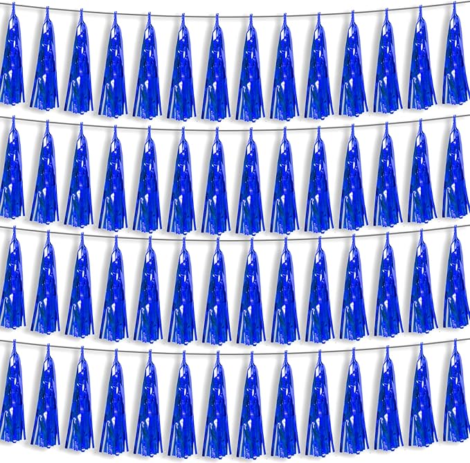 4P Blue Foil Fringe Metallic Tassel Streamers Banner Tassel Garland by HYSILLA