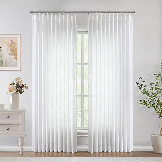 Vision Home White Pinch Pleated Semi Sheer Curtains Textured Light Filtering - Image 2