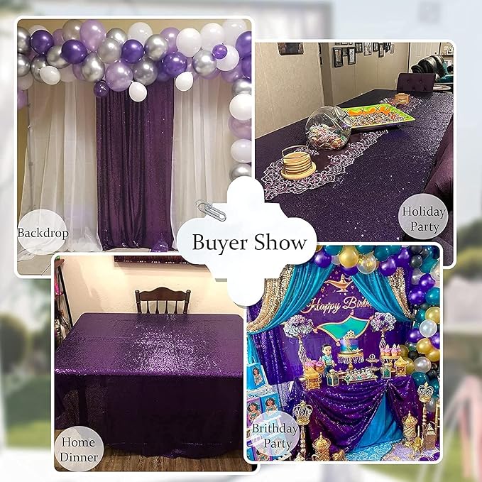 QueenDream Tablecloth 90x156 Rectangle Sequin Tablecloth Purple Wedding Table - Image 4