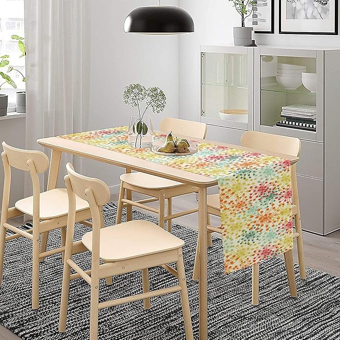 Mid Century Flower Table Runner, Colorful Geometric Abstract Chrysanthemum - Image 5