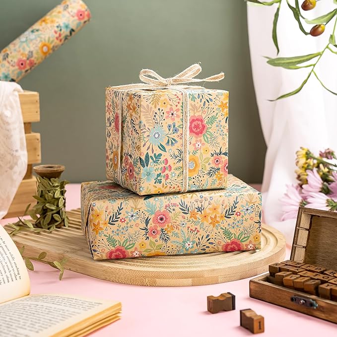 WRAPAHOLIC Kraft Floral Wrapping Paper Roll - Image 5