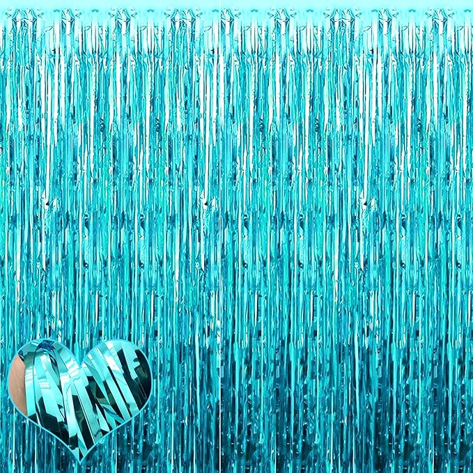 4 Pack Fringe Curtain Backdrop, 3.2Ft x 6.6Ft Blue Metallic Tinsel Foil Fringe by Mebiornt