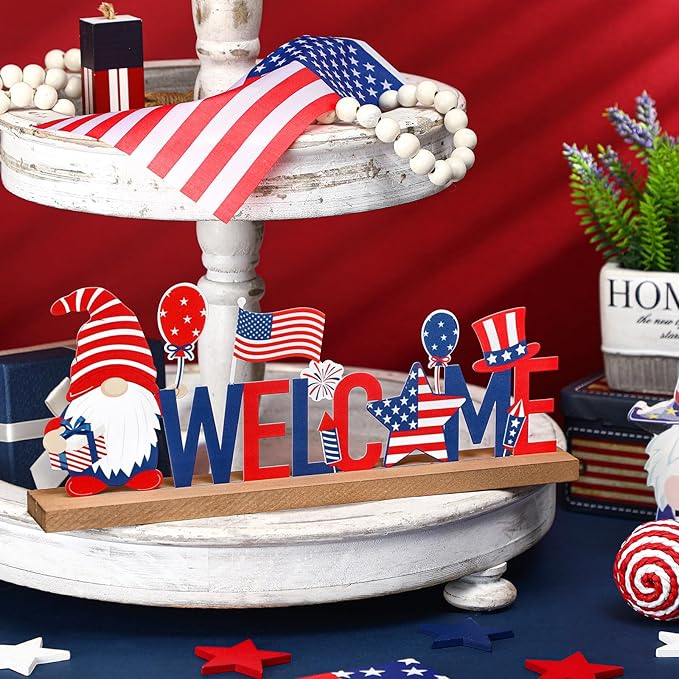 Patriotic/ 4th of July Metal Sign Rustic Table Decor Holiday Tiered Tray Decor - Image 5