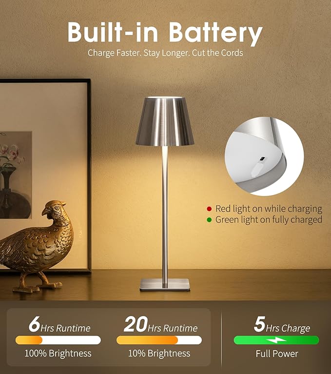UME Cordless Table Lamp, Battery Operated Lamp - Image 5