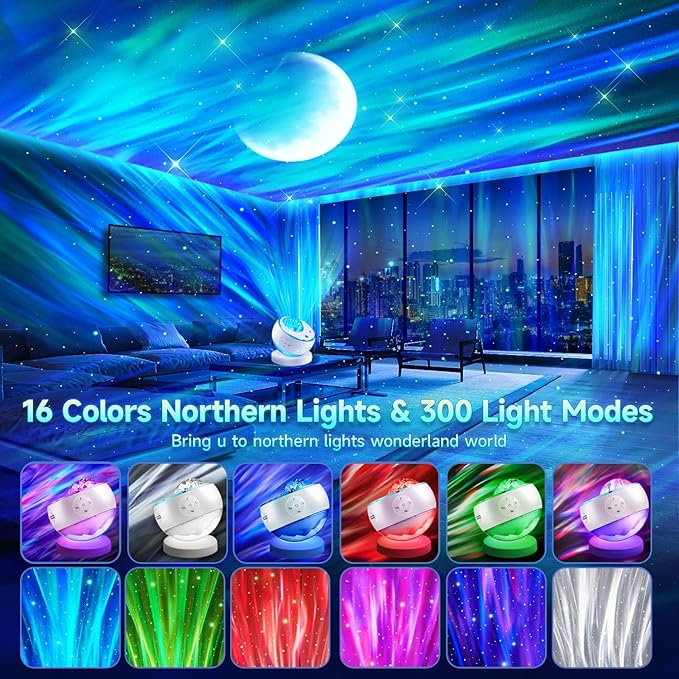One Fire Northern Lights Projector, 16Color Galaxy Projector - Image 3